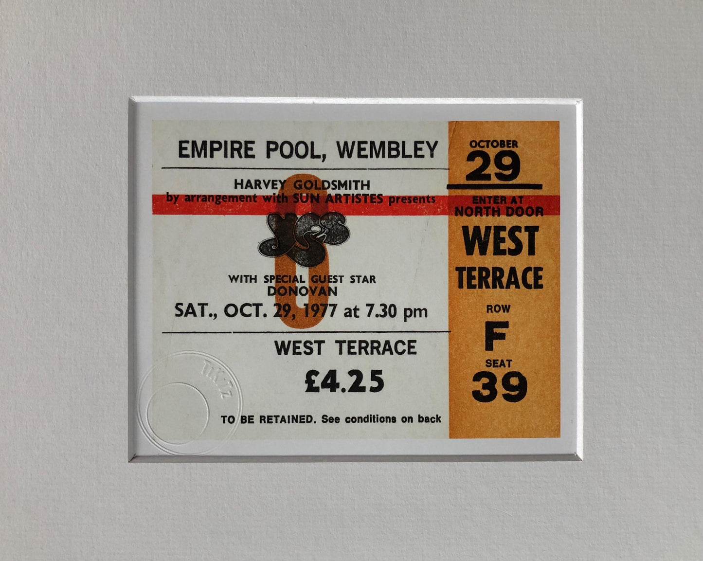 YES - 1977 Empire Pool , Wembley , London framed ticket giclee print