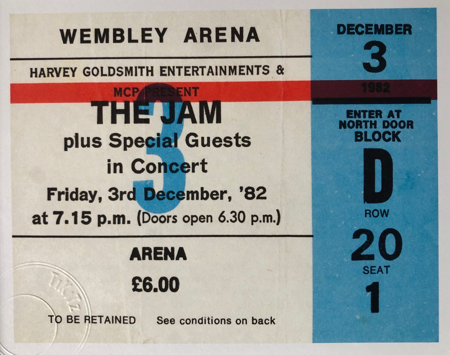 THE JAM - 1982 Wembley Arena , London framed ticket giclee print