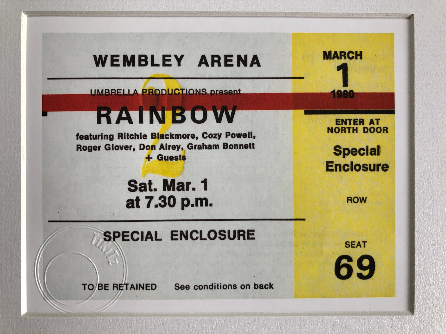 RAINBOW - 1980 Wembley Arena , London framed ticket giclee print