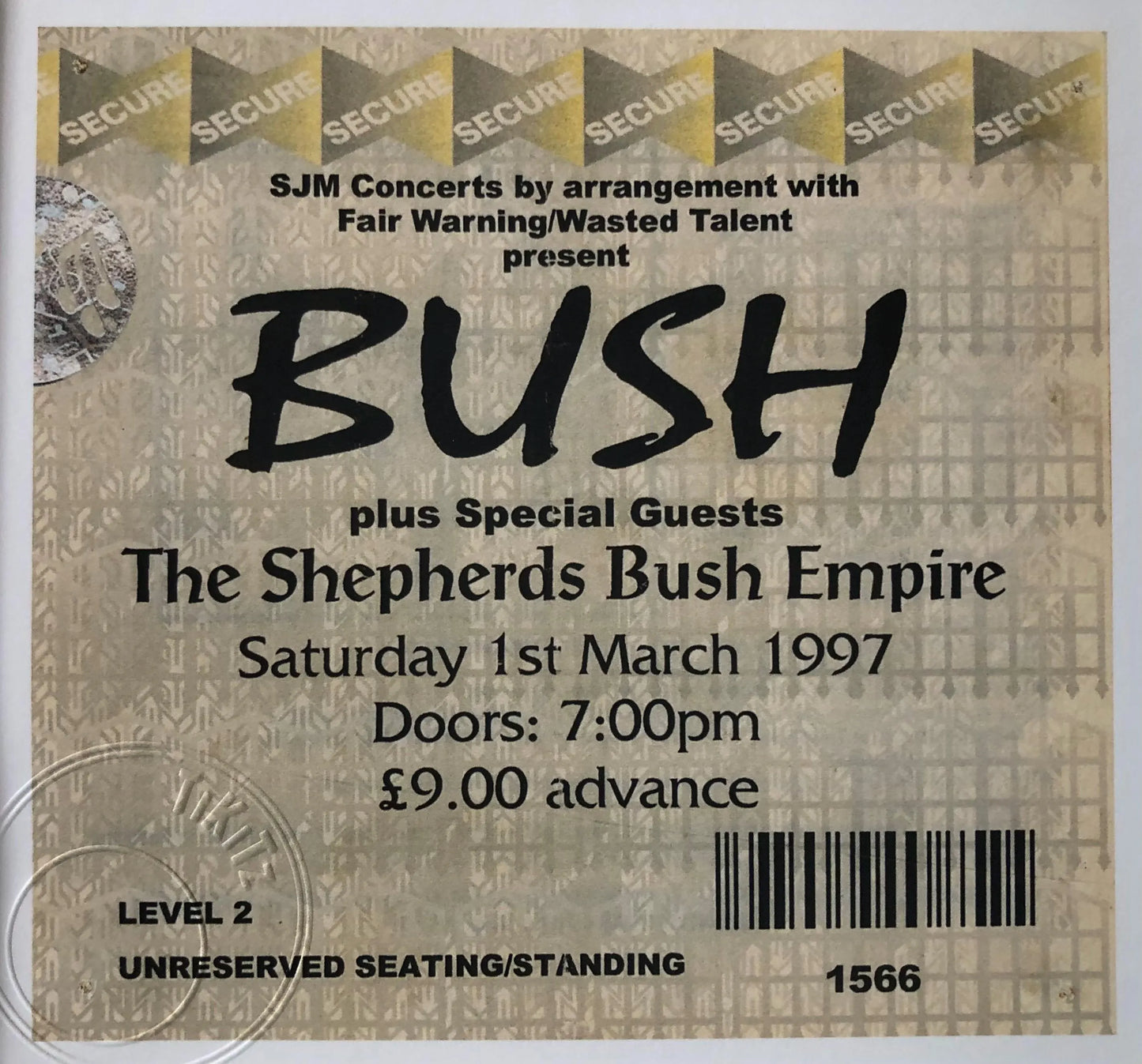 BUSH - 1997 Shepherds Bush Empire framed ticket giclee print