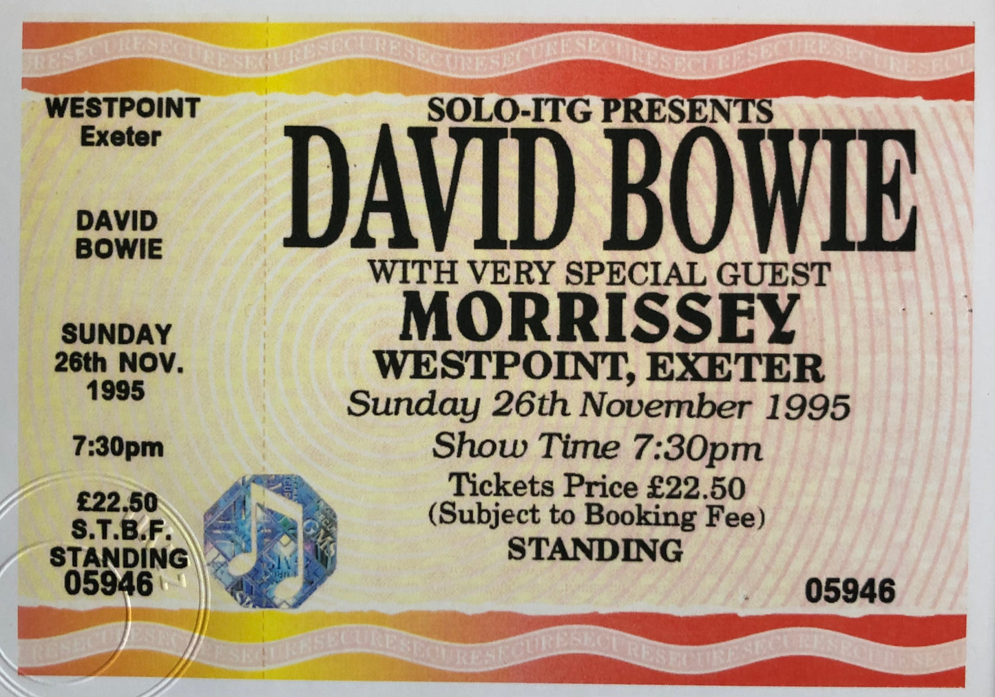 DAVID BOWIE / Special guest MORRISSEY - 1995 Westpoint, Exeter, framed ticket giclee print