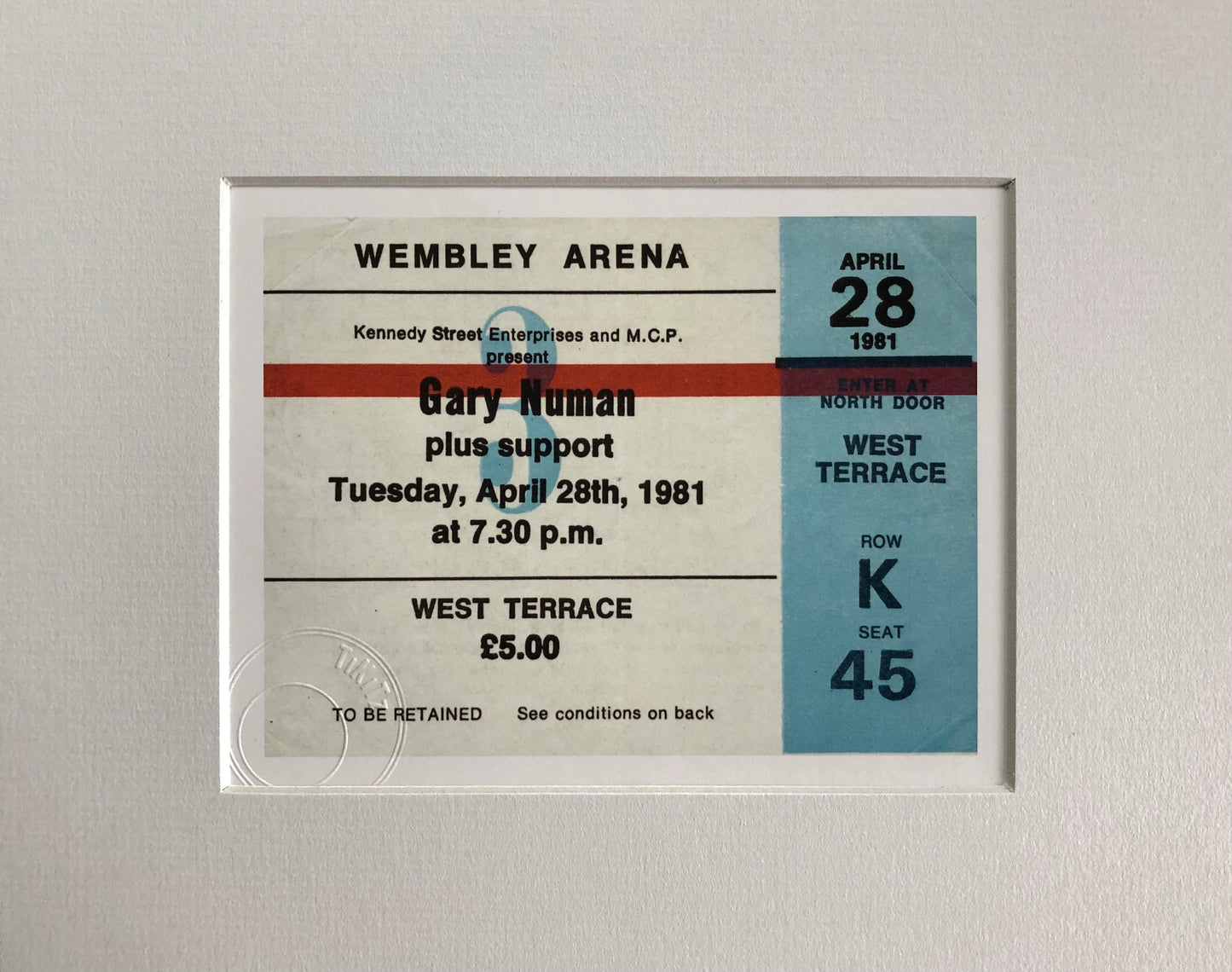 GARY NUMAN - 1981 Wembley Arena , London framed ticket giclee print