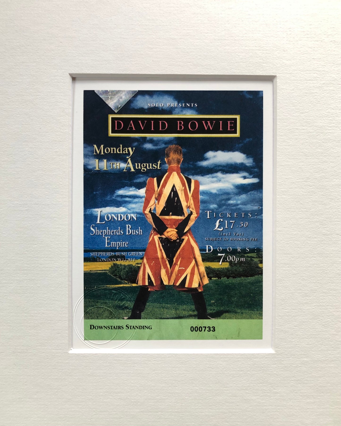 DAVID BOWIE - 1997 “Earthling tour” Shepherds Bush Empire, London framed ticket giclee print