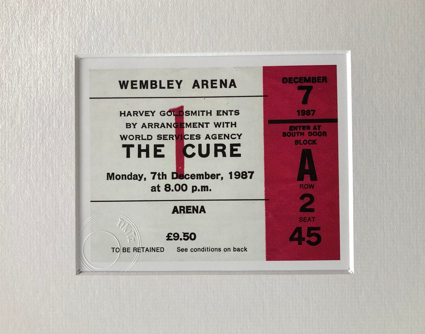 THE CURE- 1987 Wembley Arena , London framed ticket giclee print