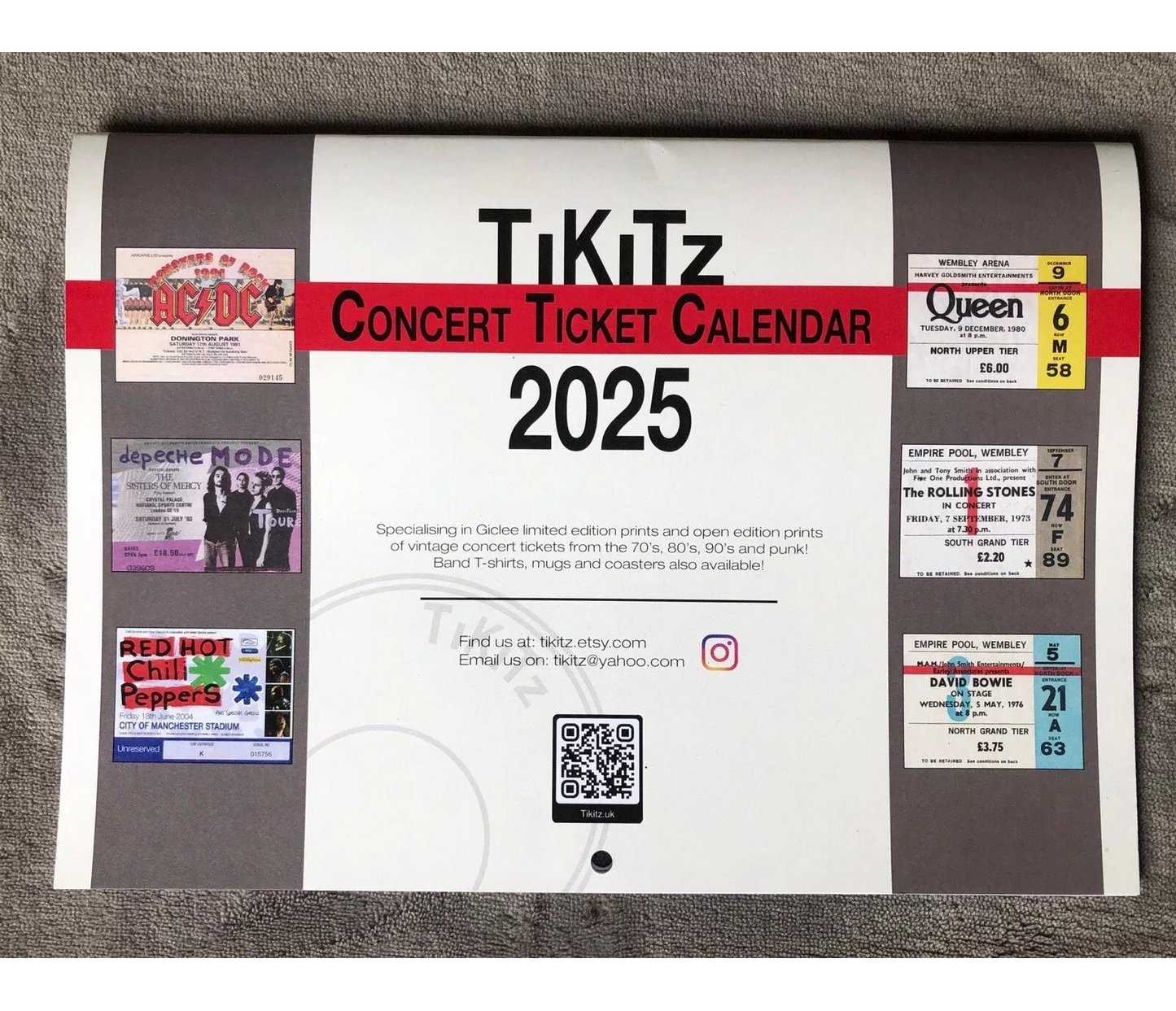 2025 CALENDAR- Comprising of 52 Wembley and other venue concert tickets- LAST ONE!