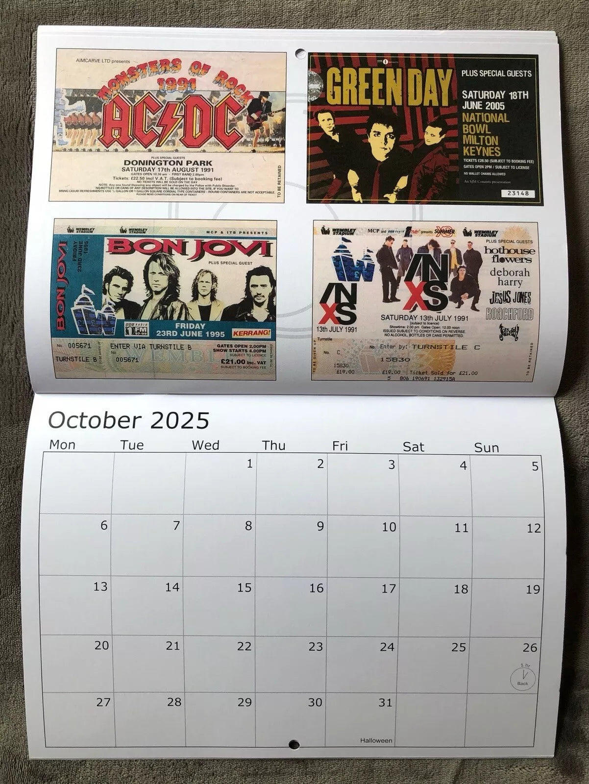 2025 CALENDAR- Comprising of 52 Wembley and other venue concert tickets- LAST ONE!
