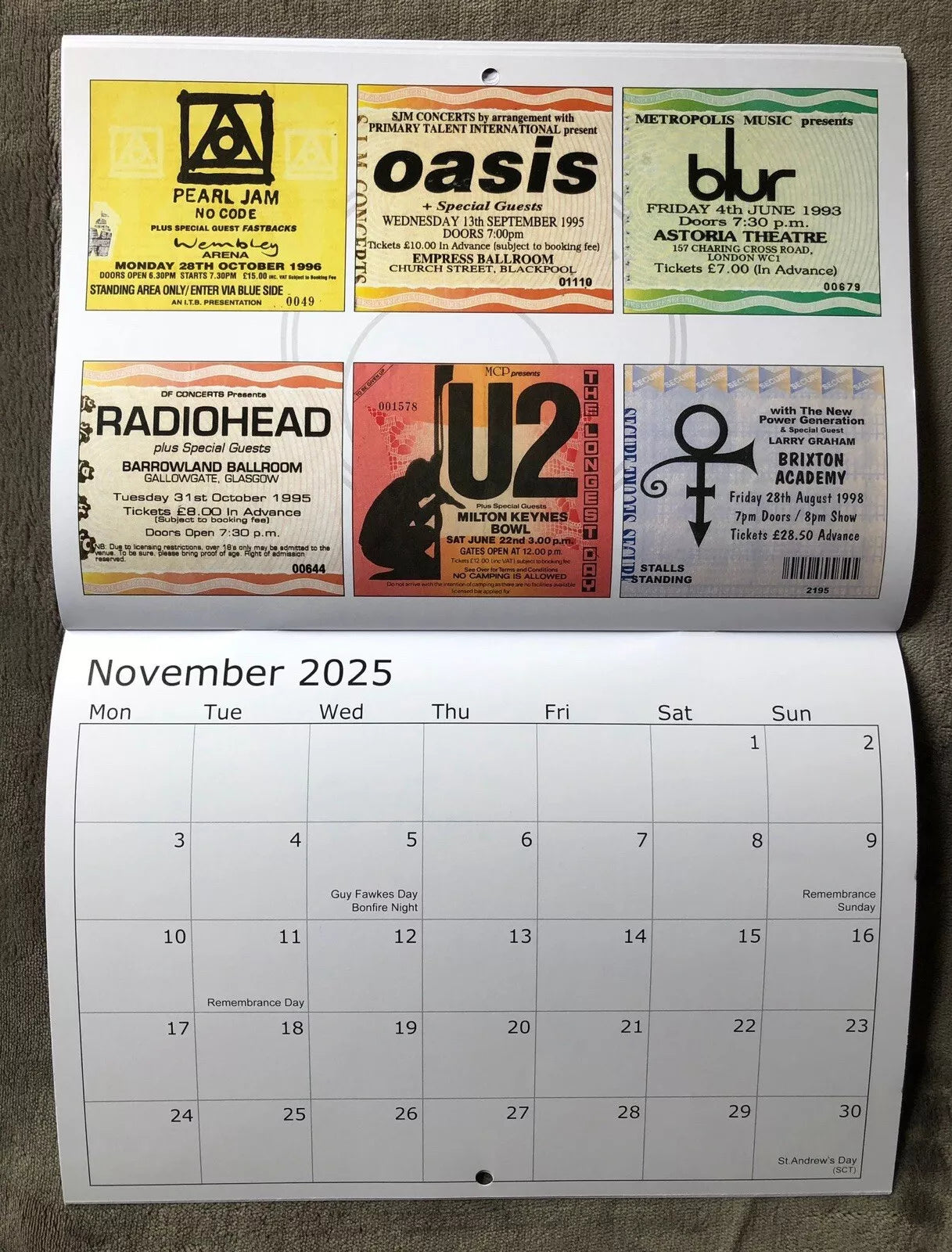 2025 CALENDAR- Comprising of 52 Wembley and other venue concert tickets- LAST ONE!