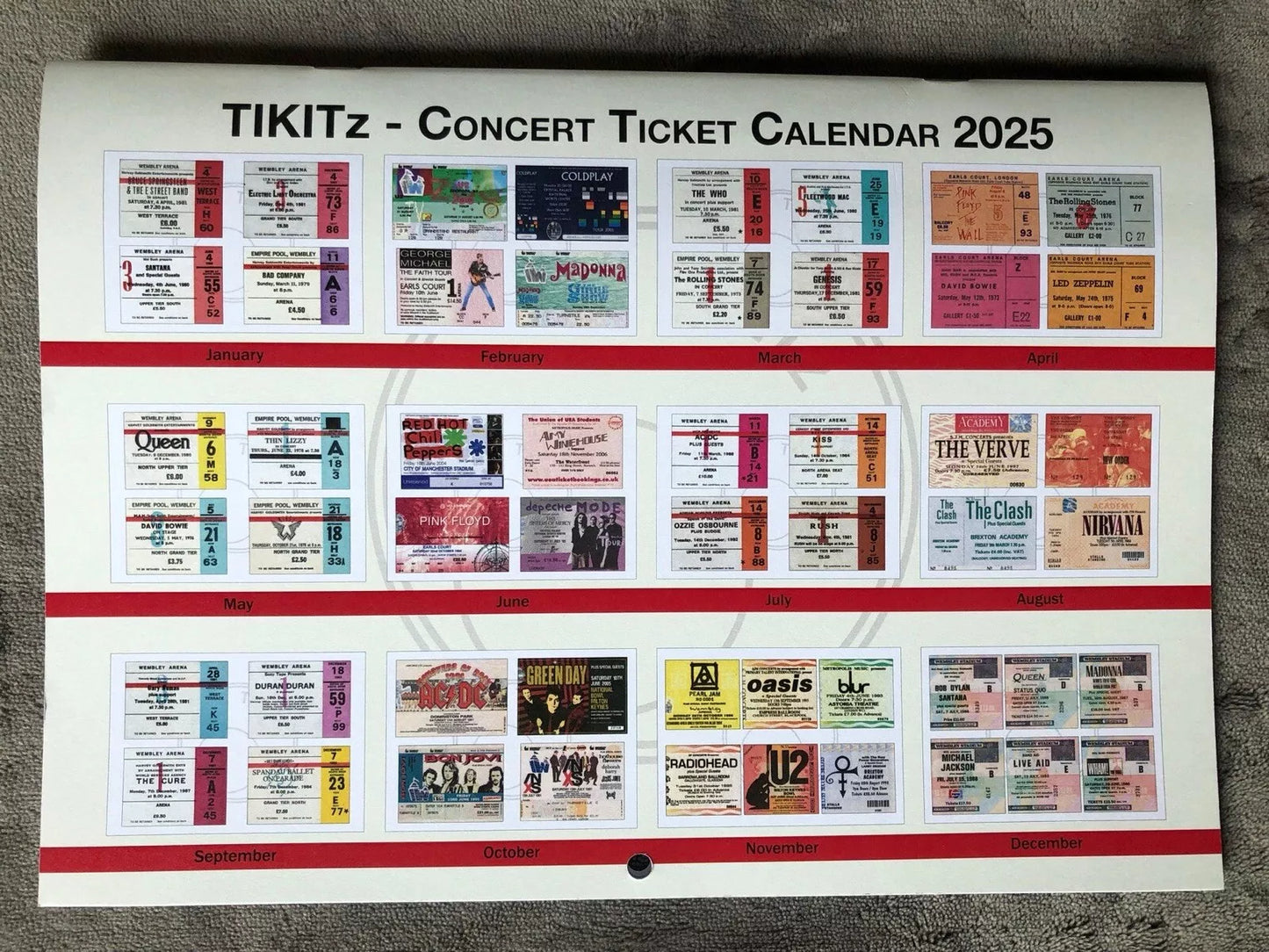 2025 CALENDAR- Comprising of 52 Wembley and other venue concert tickets- LAST ONE!