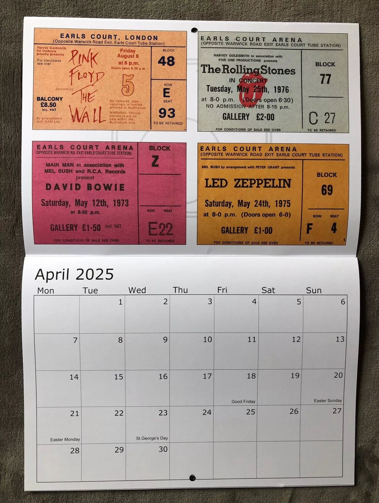 2025 CALENDAR- Comprising of 52 Wembley and other venue concert tickets- LAST ONE!