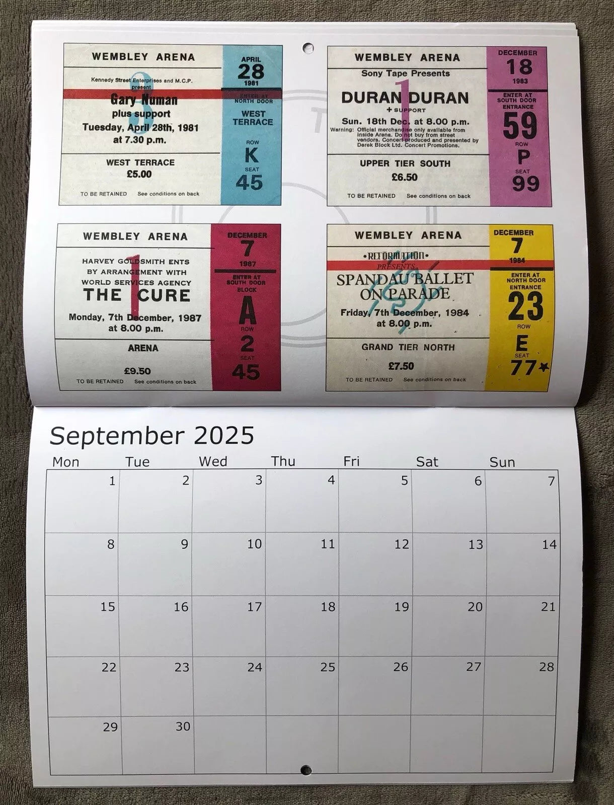 2025 CALENDAR- Comprising of 52 Wembley and other venue concert tickets- LAST ONE!