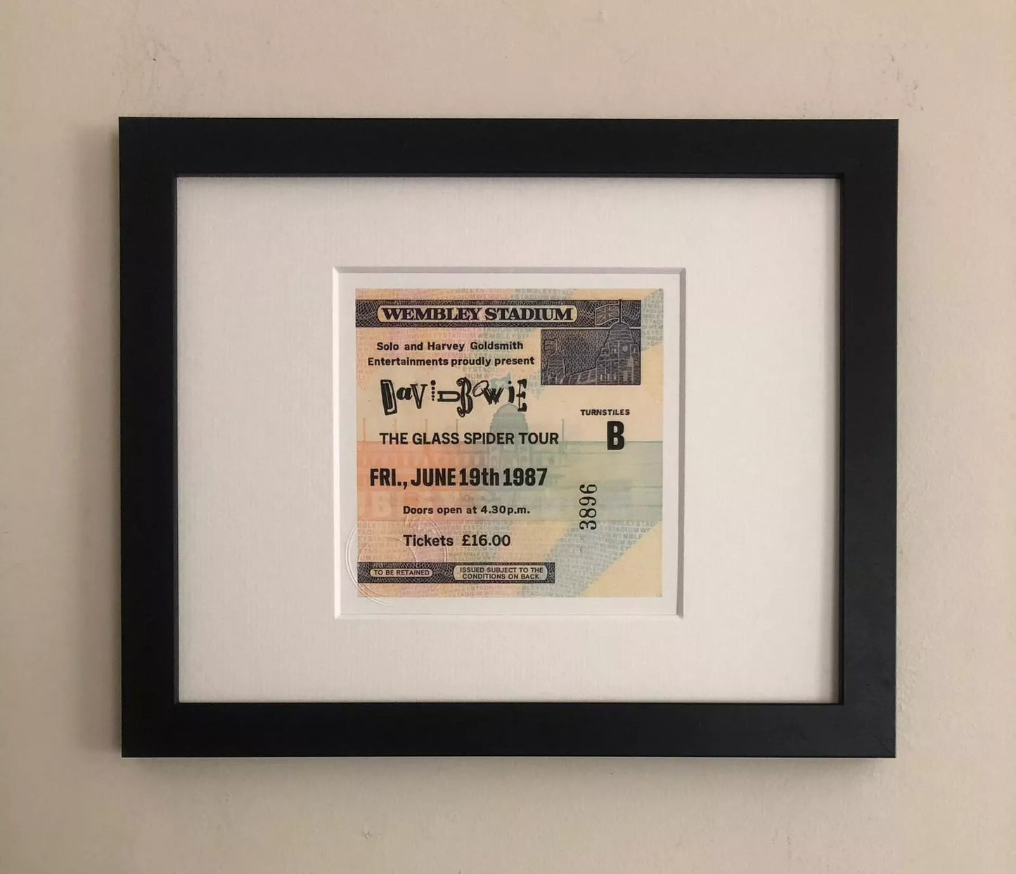 DAVID BOWIE- 1987 “Wembley Stadium , London framed ticket giclee print