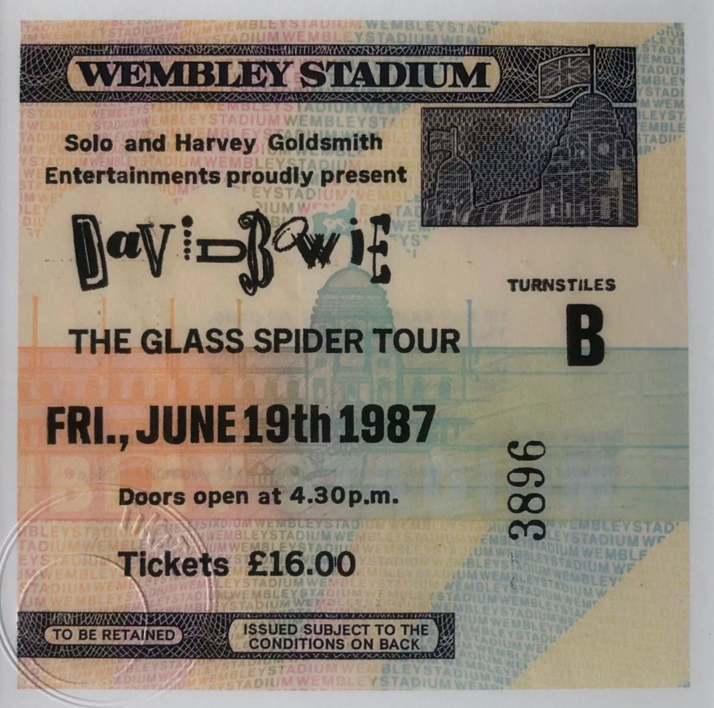DAVID BOWIE- 1987 “Wembley Stadium , London framed ticket giclee print