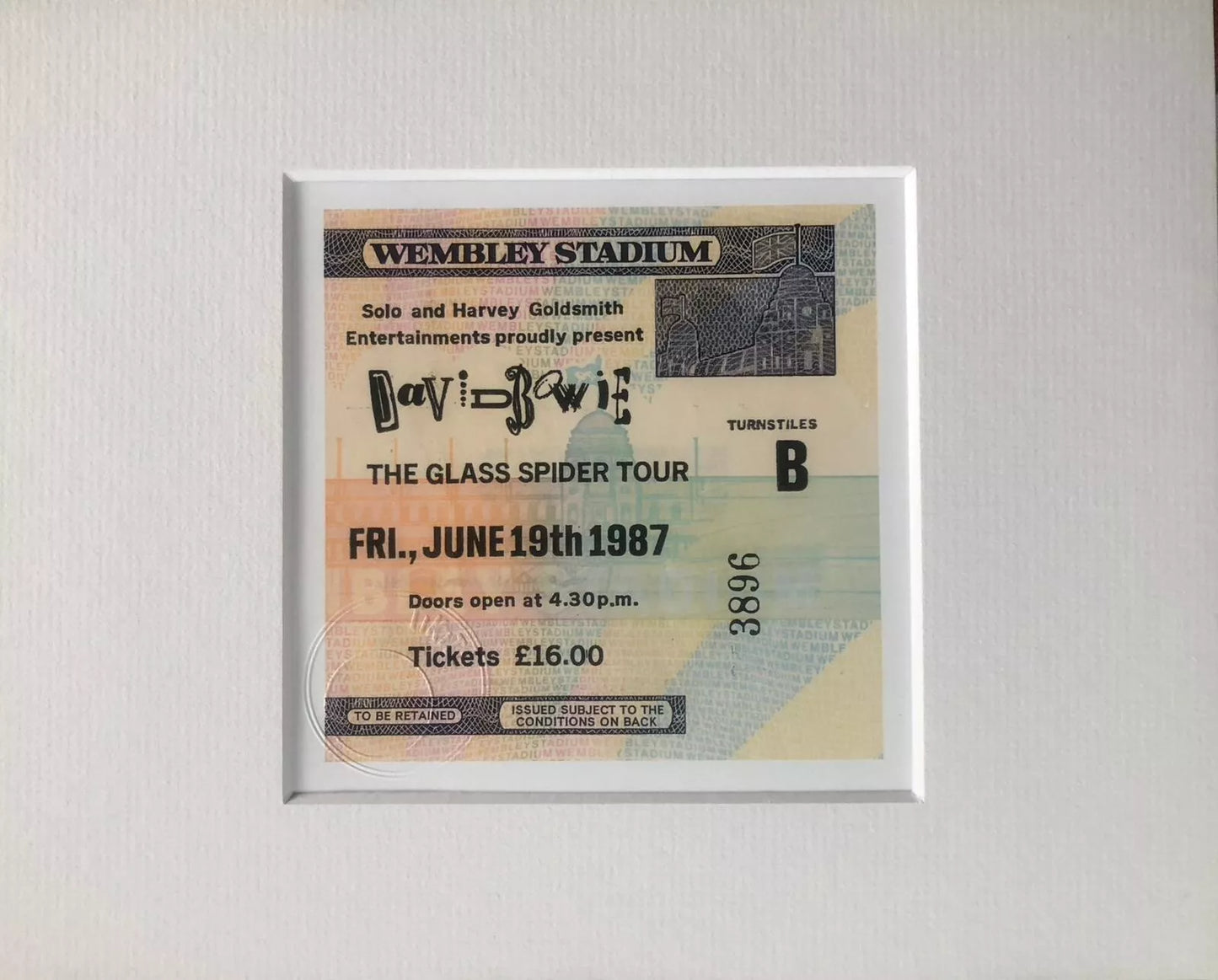 DAVID BOWIE- 1987 “Wembley Stadium , London framed ticket giclee print