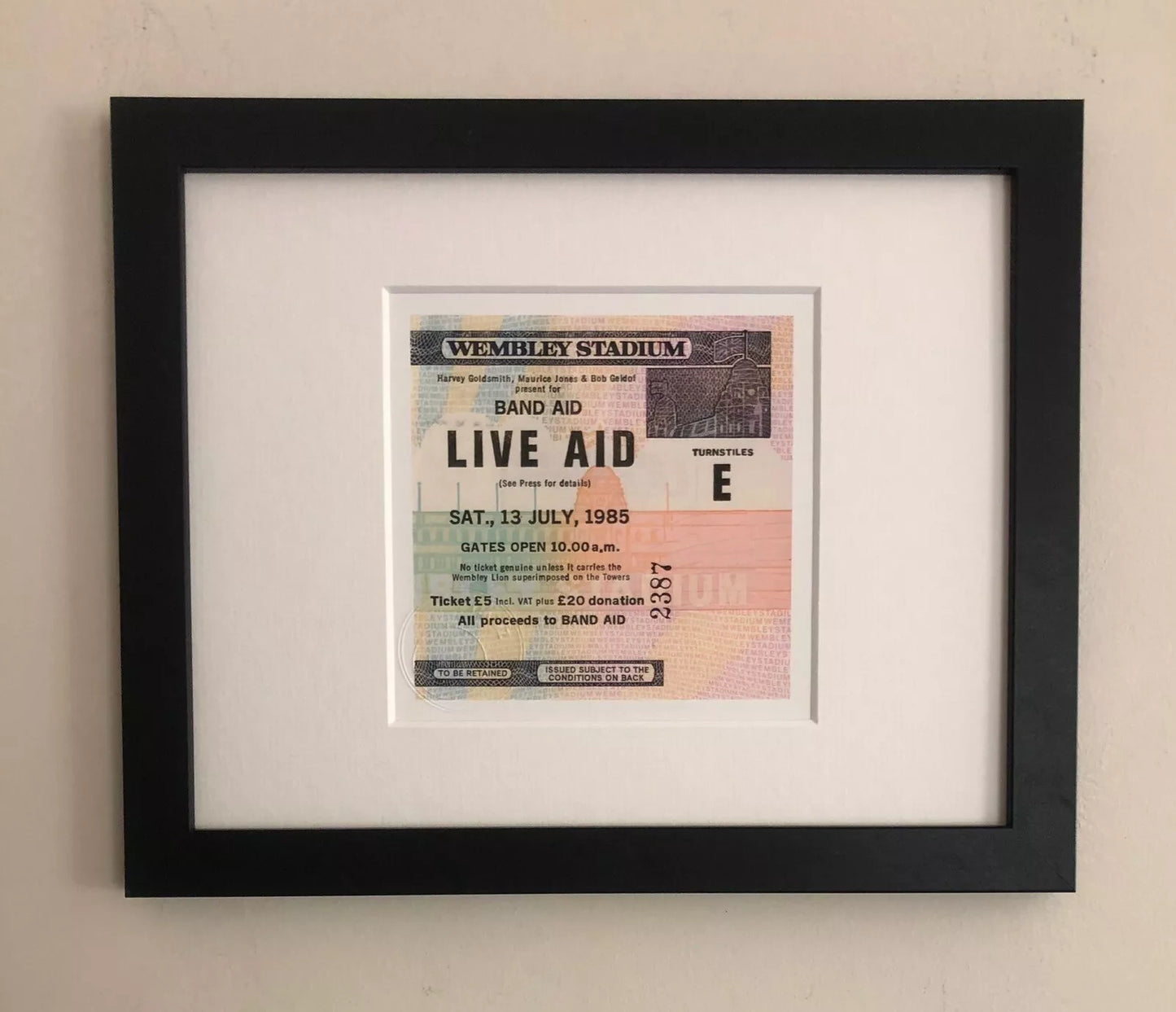 LIVE AID - 1985 Wembley Stadium , London framed ticket giclee print