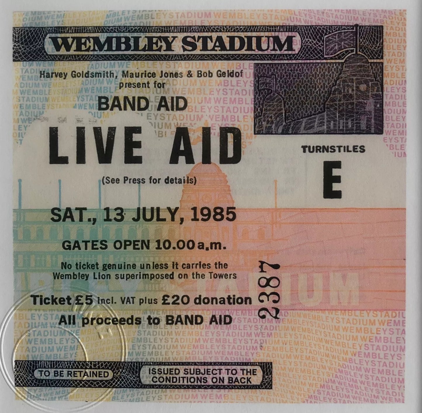 LIVE AID - 1985 Wembley Stadium , London framed ticket giclee print