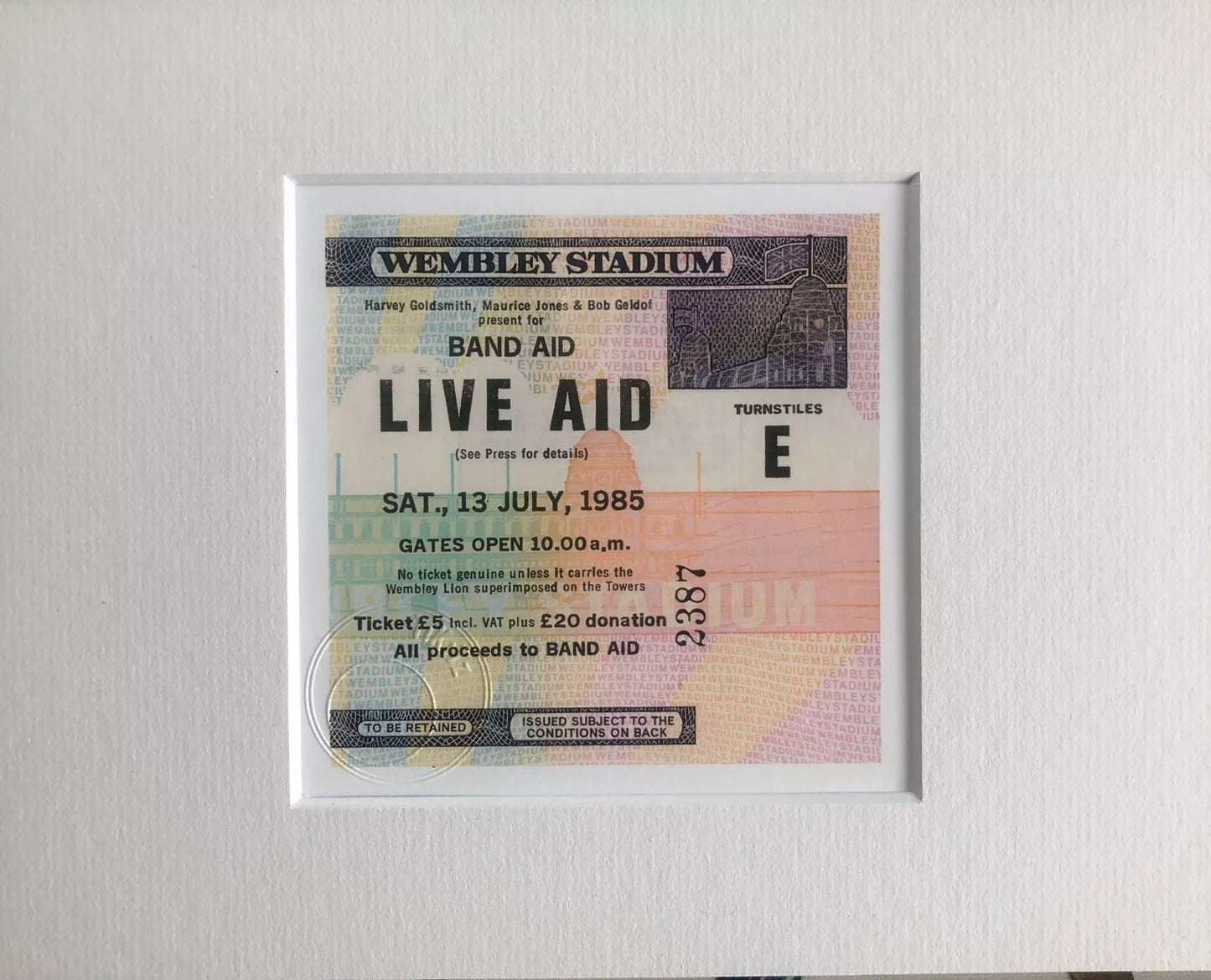 LIVE AID - 1985 Wembley Stadium , London framed ticket giclee print