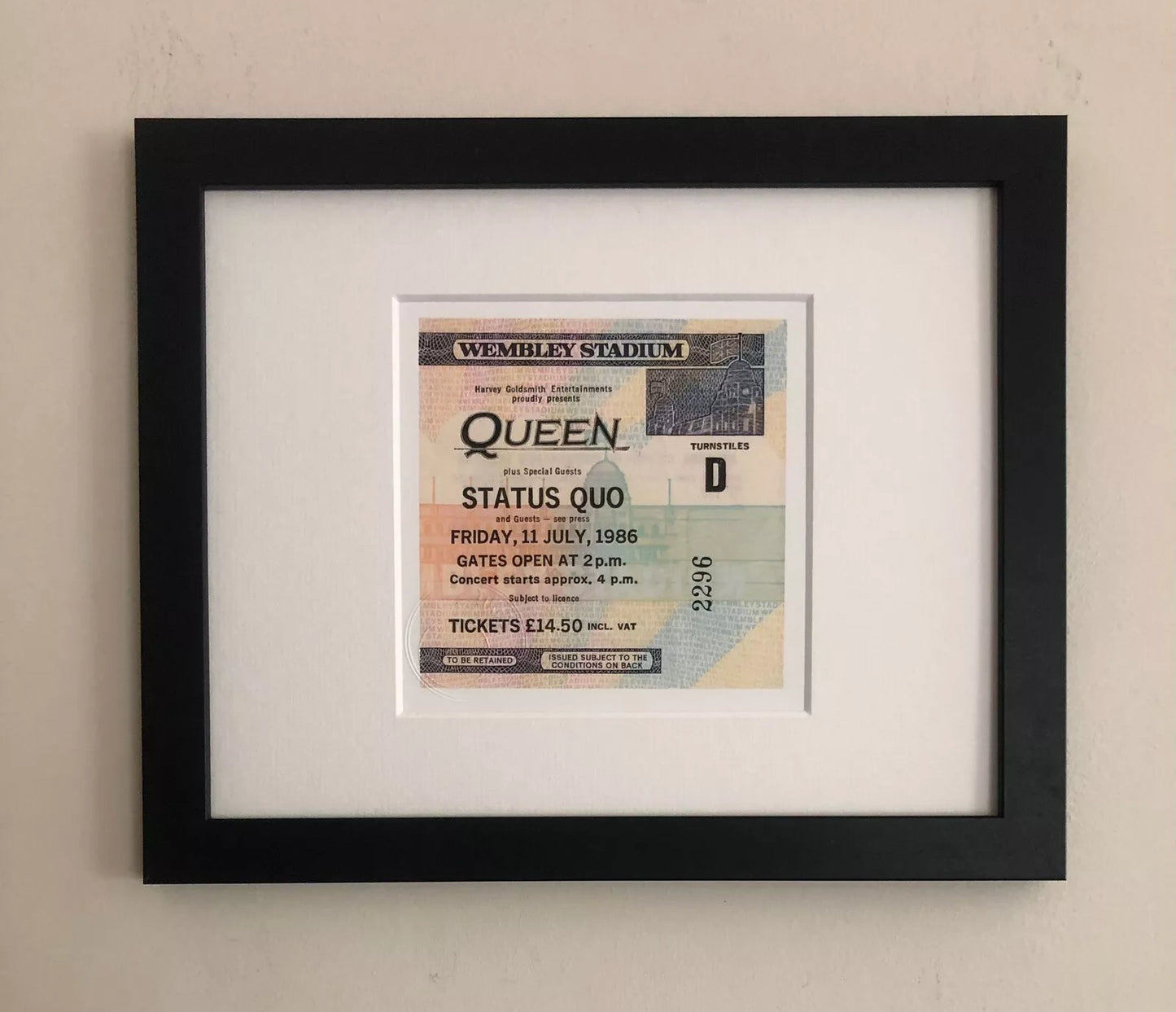 QUEEN - 1986 “ Magic tour “Wembley Stadium , London framed ticket giclee print