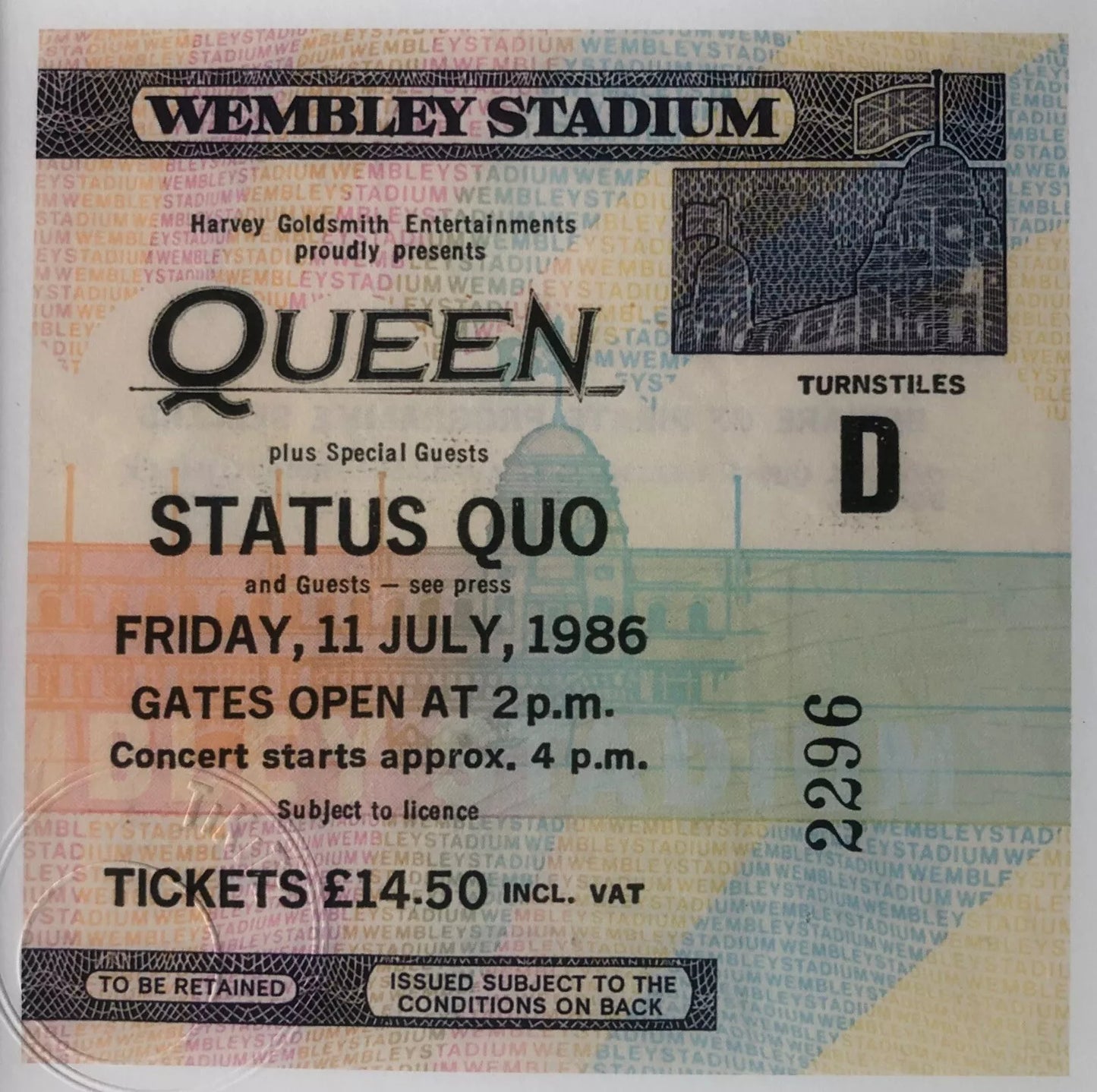 QUEEN - 1986 “ Magic tour “Wembley Stadium , London framed ticket giclee print