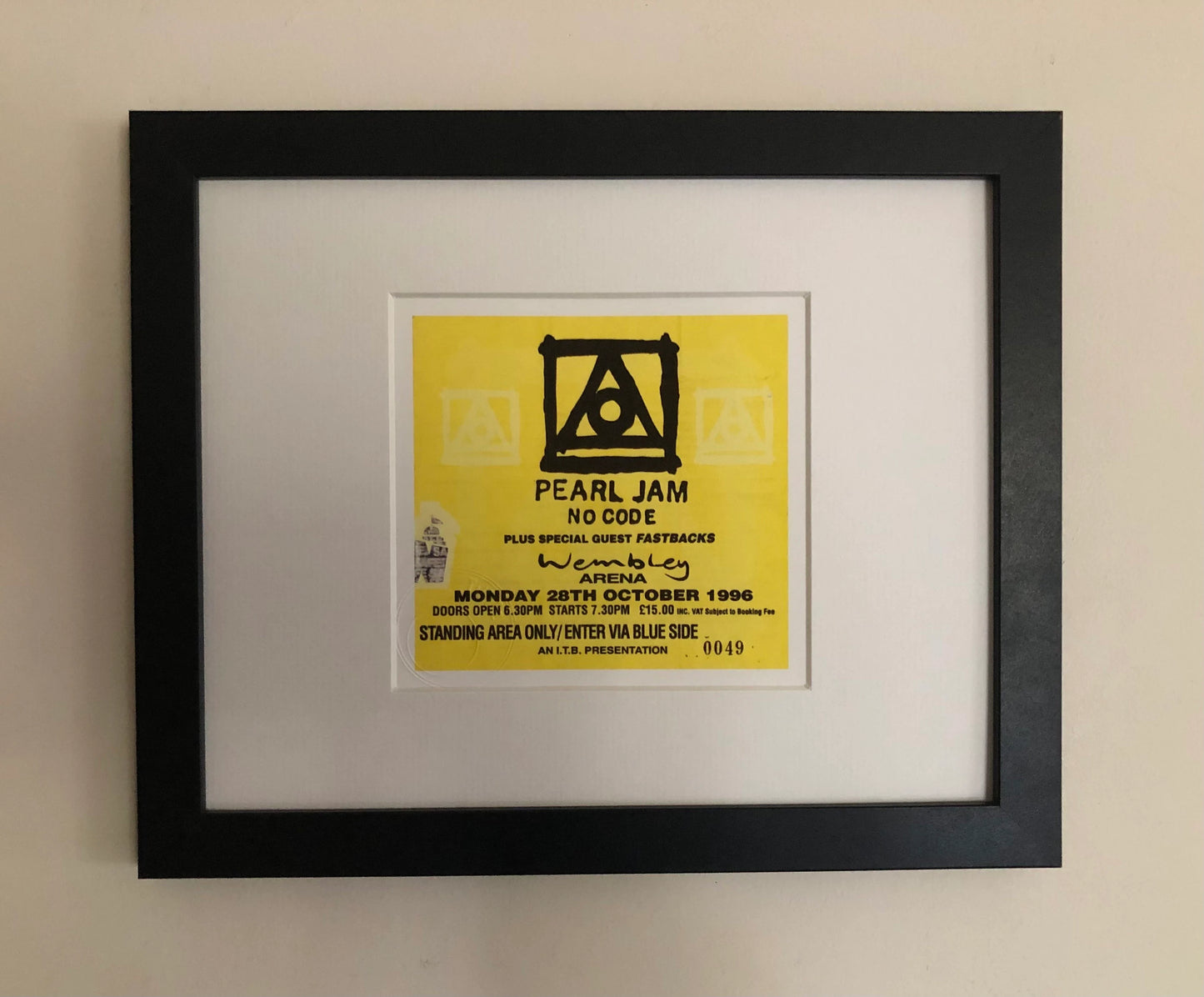 PEARL JAM - 1996 “ No Code tour “ , Wembley arena , London framed ticket giclee print