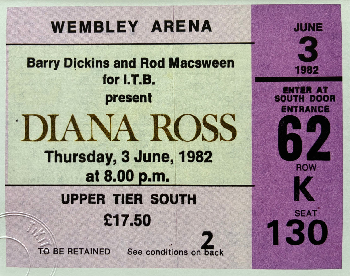 DIANA ROSS - 1982 Wembley Arena , London framed ticket giclee print