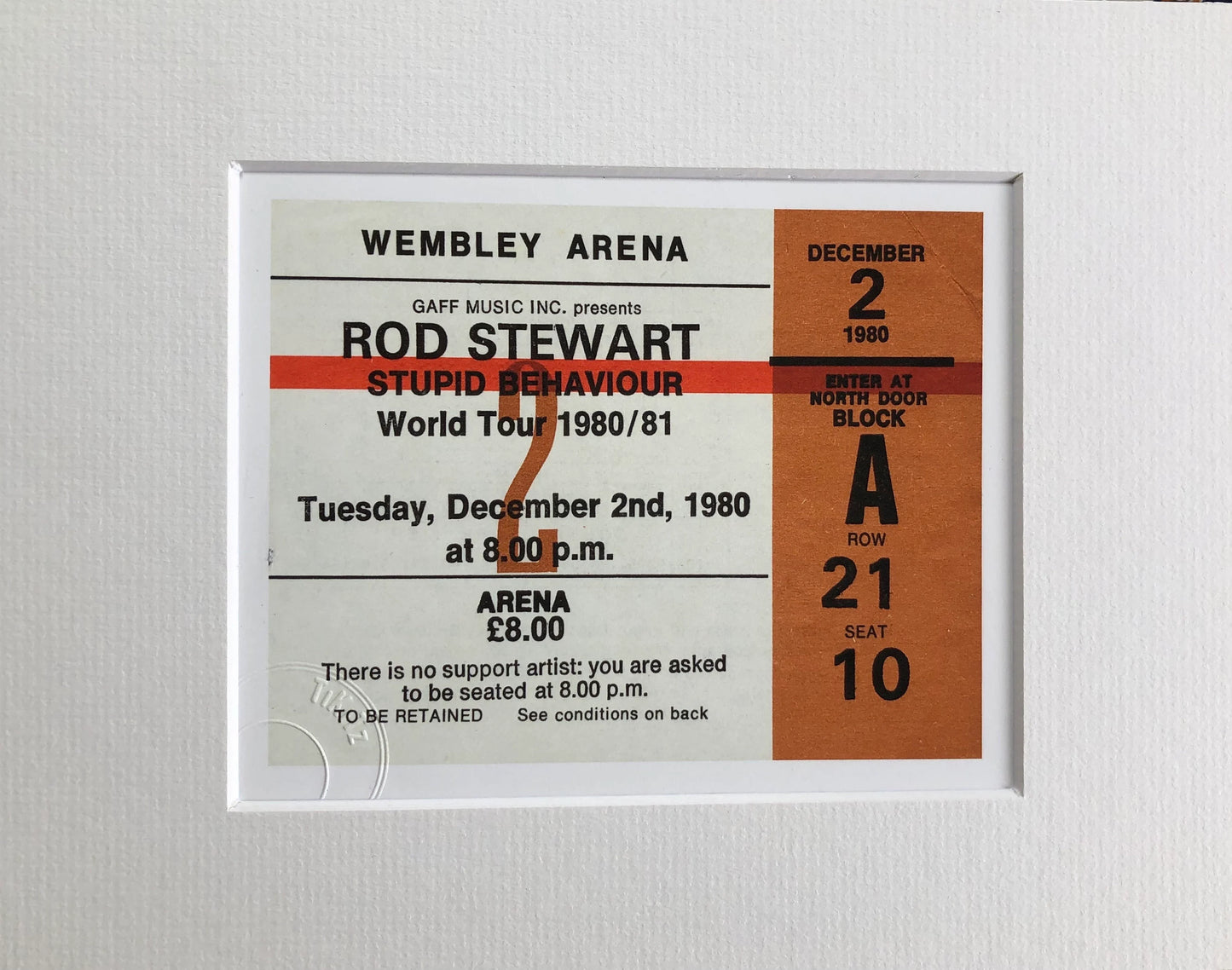 ROD STEWART - 1980 Wembley Arena , London framed ticket giclee print