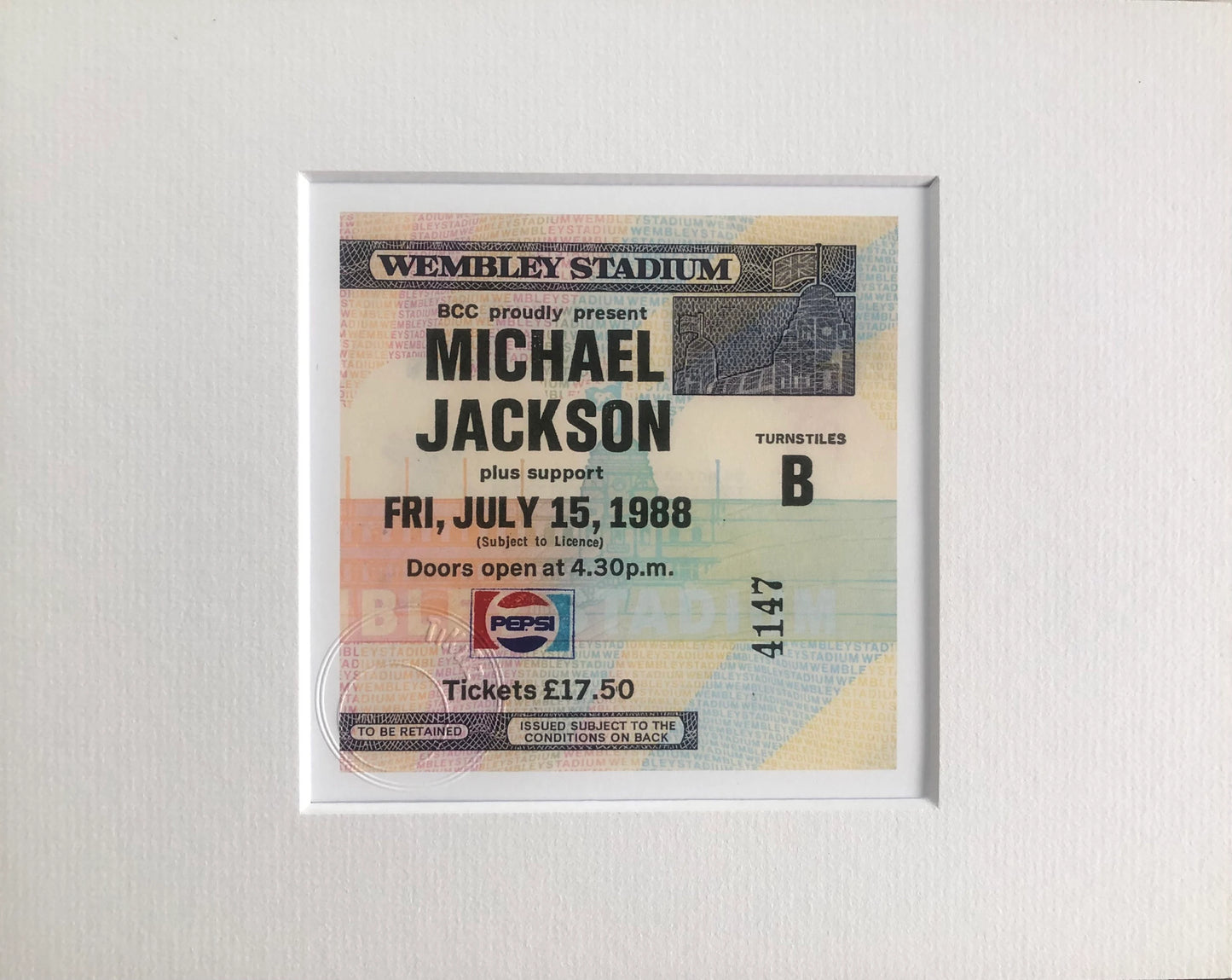 MICHAEL JACKSON- 1988“ Magic tour “Wembley Stadium , London framed ticket giclee print