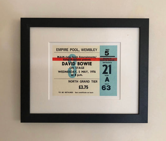 DAVID BOWIE - 1976 Empire Pool , Wembley , London framed ticket giclee print