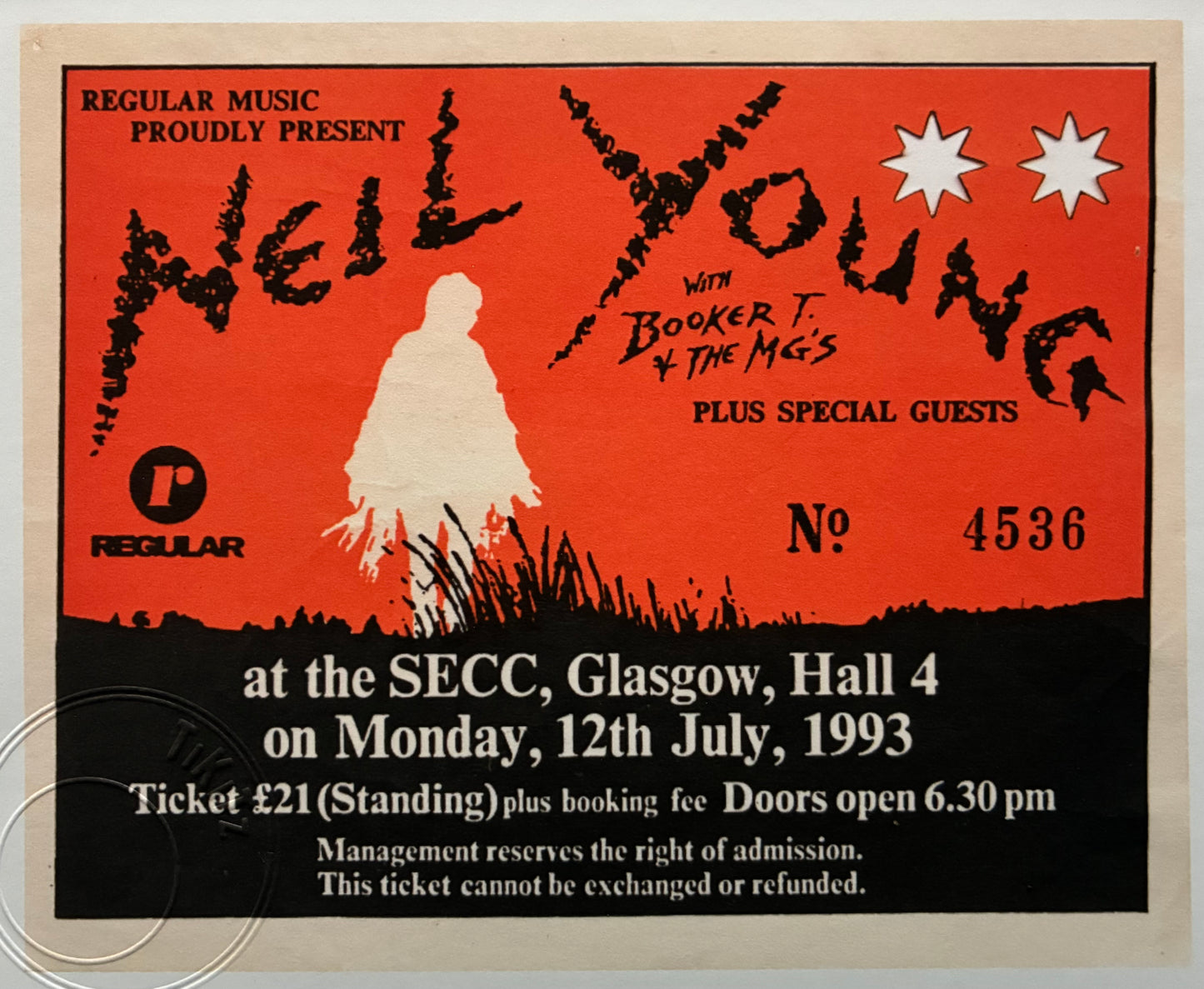 NEIL YOUNG - 1993 SECC, Glasgow framed ticket giclee print