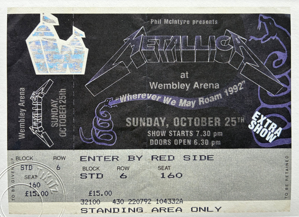 METALLICA - 1992 Wembley Arena , London framed ticket giclee print
