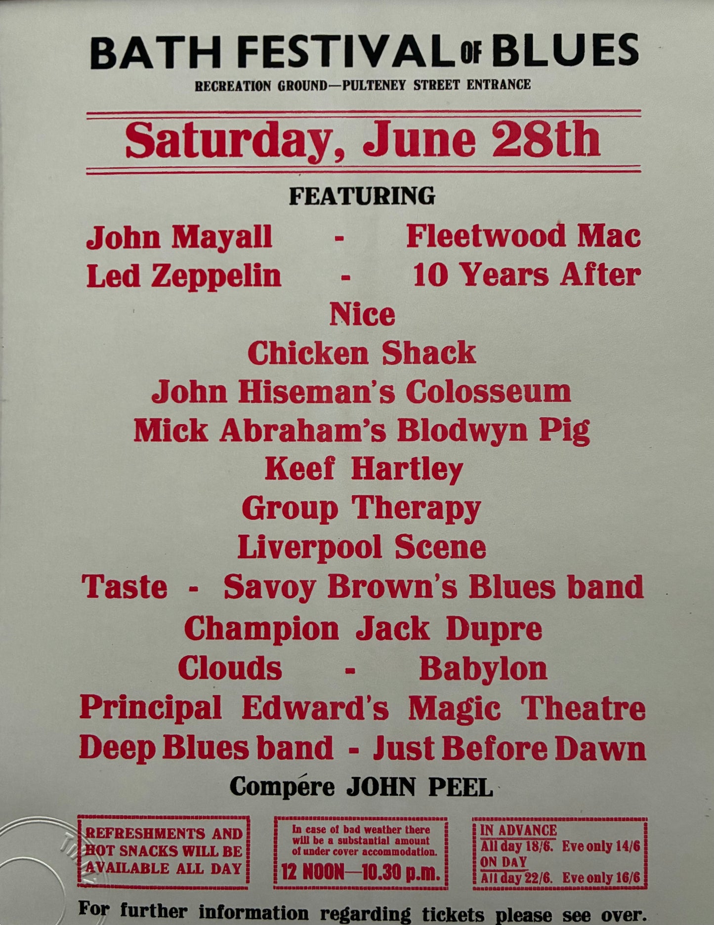 LED ZEPPELIN / FLEETWOOD MAC / JOHN MAYALL 1969 Bath Festival of Blues and Progressive rock hand flyer framed giclee reprint