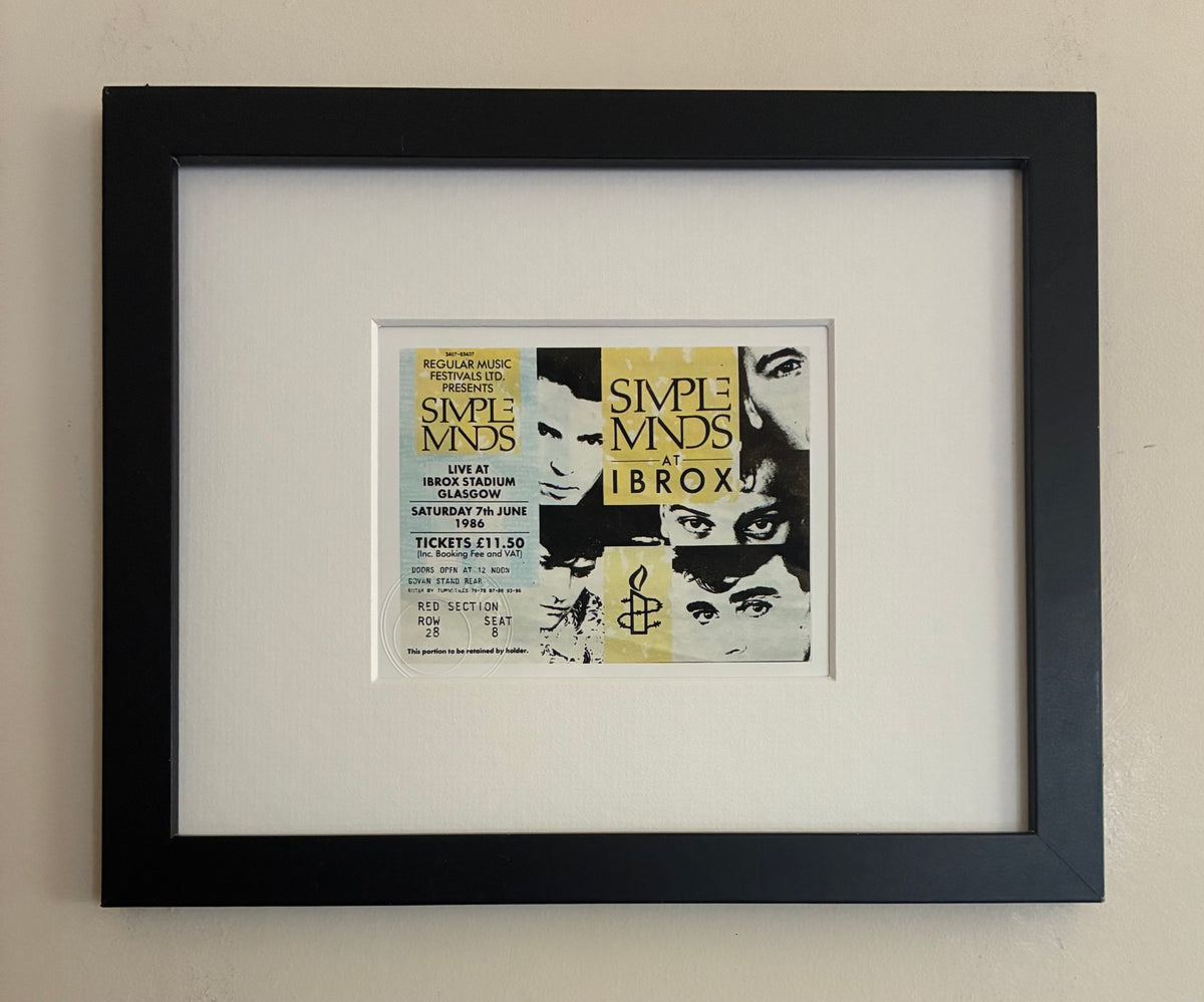 SIMPLE MINDS  - 1986 Ibrox Stadium , Glasgow framed ticket giclee print
