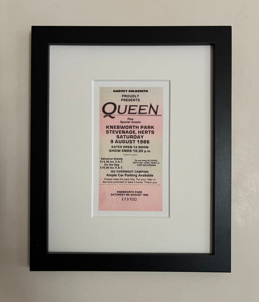 QUEEN - 9/8/1986 Knebworth Park framed ticket giclee print
