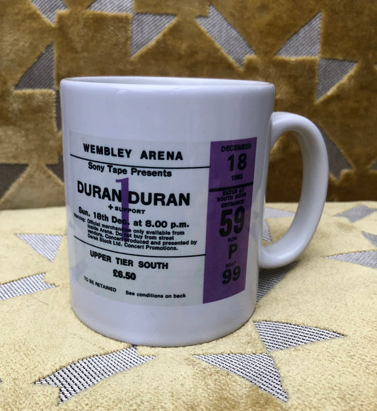 DURAN DURAN  - 11oz ceramic mug featuring the 1983 Wembley Arena, London ticket on both sides