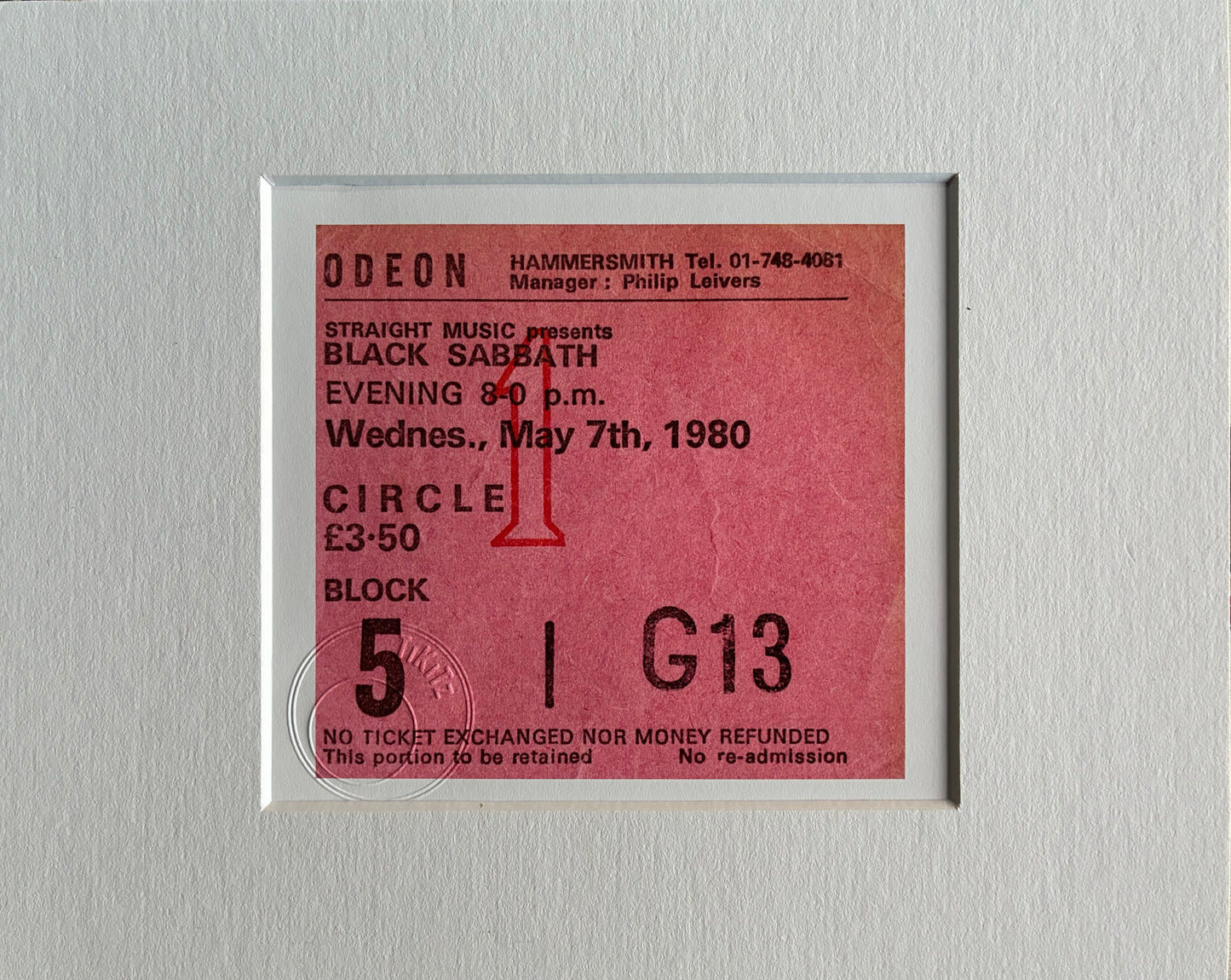 BLACK SABBATH - 1980 Hammersmith Odeon , London framed ticket giclee print