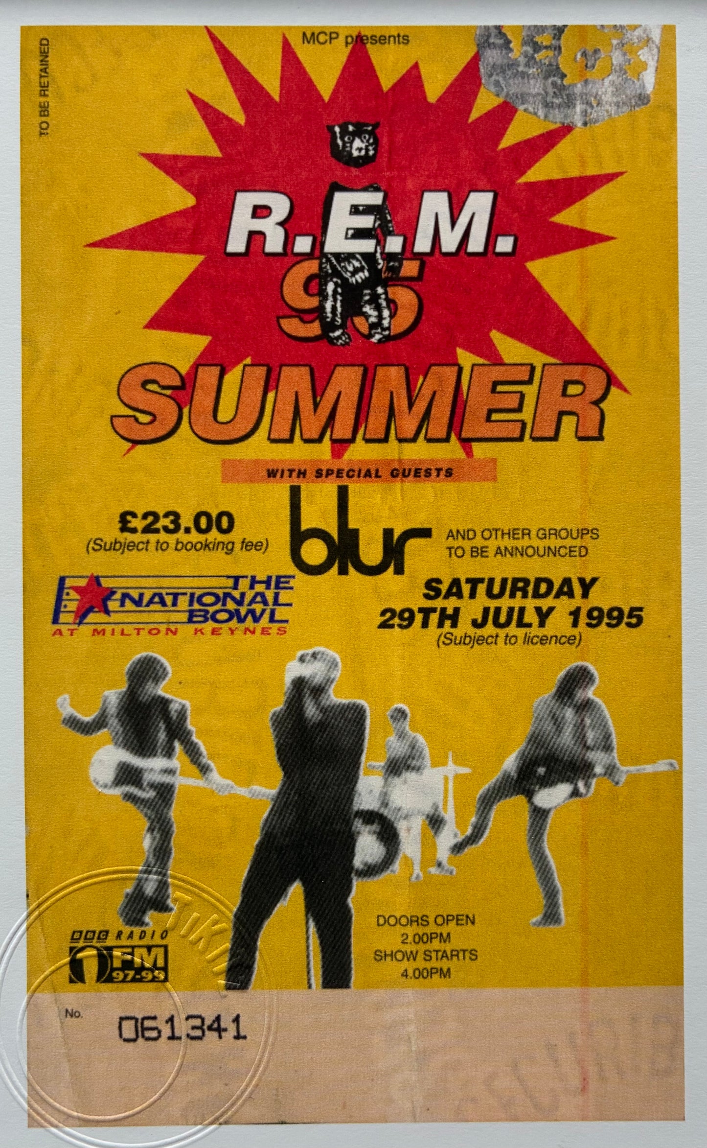 R.E.M/ BLUR - 1995 “Summer’95” National  Bowl, Milton Keynes framed ticket giclee print