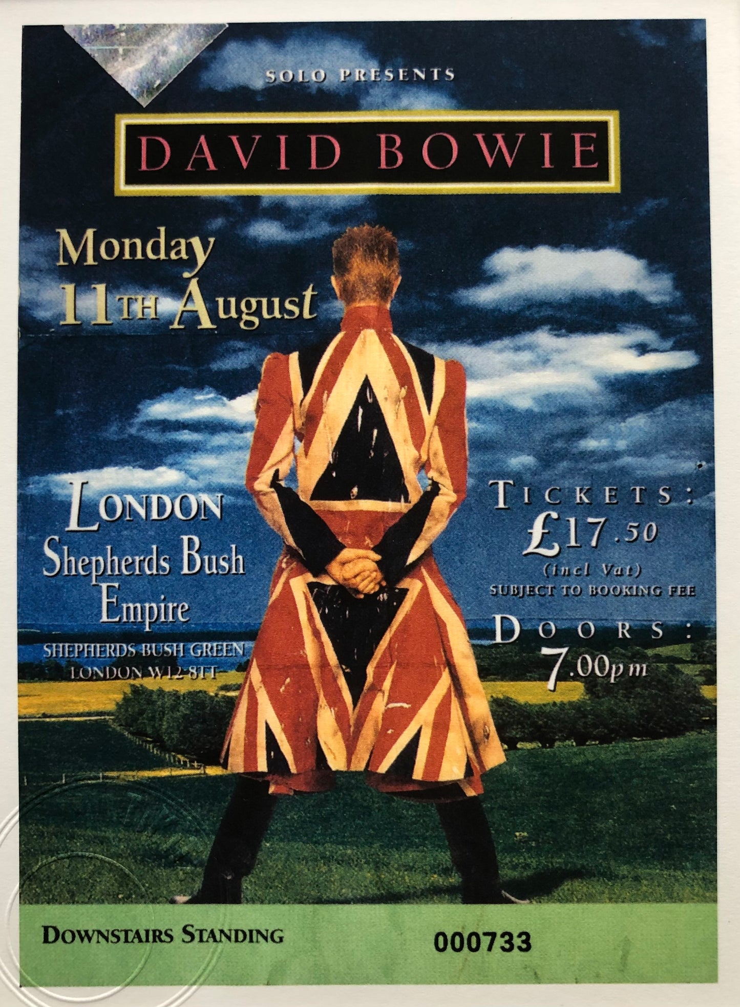 DAVID BOWIE - 1997 “Earthling  tour” Shepherds Bush Empire, London framed ticket giclee print