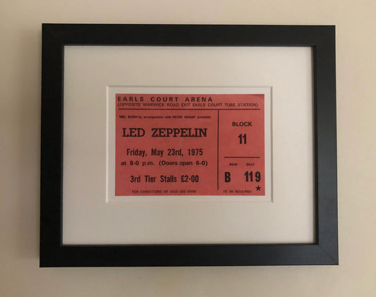 LED ZEPPELIN - 1975 Earls Court , London framed ticket giclee print