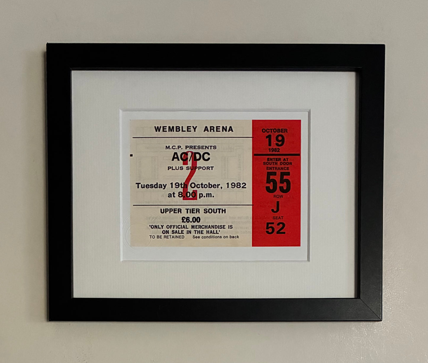 AC/DC - 1982 Wembley Arena , London framed ticket giclee print