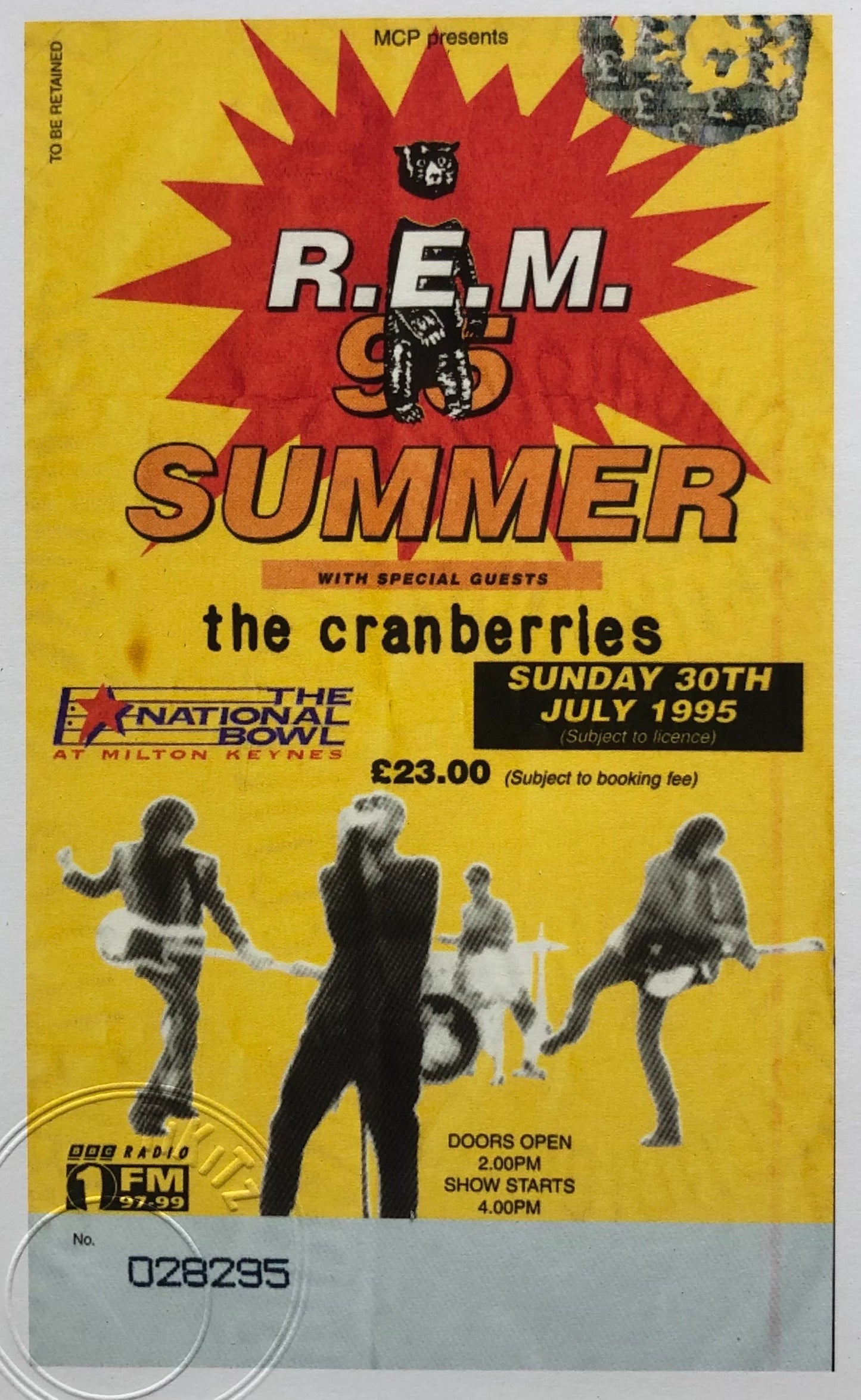 R.E.M / THE CRANBERRIES - 1995 “Summer’95” National  Bowl, Milton Keynes framed ticket giclee print