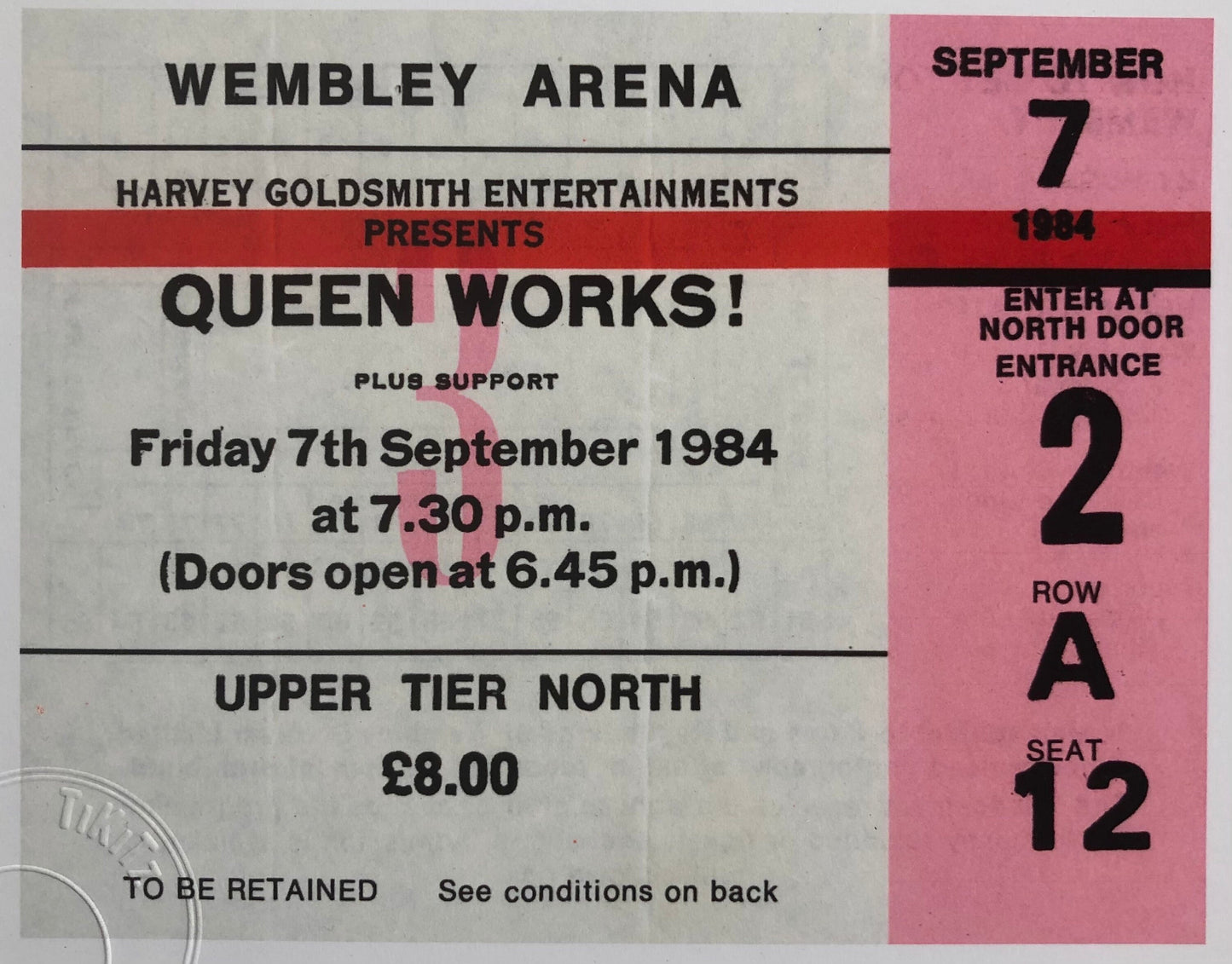QUEEN  - 1984 “ Queen Works” Wembley Arena , London framed ticket giclee print