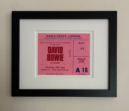 DAVID BOWIE - 1978 Earls Court, London( 1st night of a 3 night residency ) framed ticket giclee print