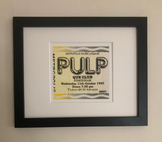 PULP - 1995 Que Club, Birmingham framed ticket giclee print