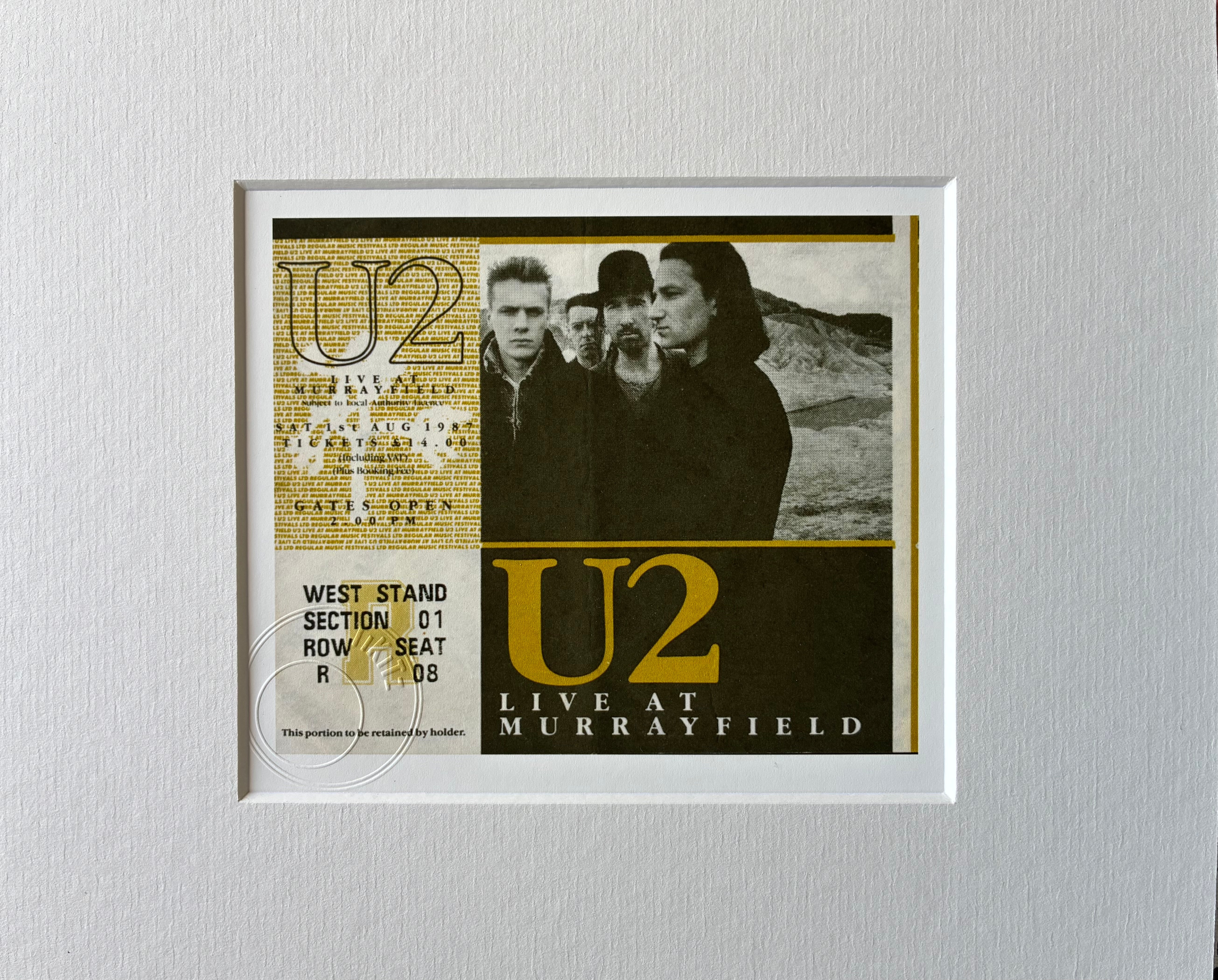 U2 - 1987 “ Joshua Tree tour “ Live at Murrayfield framed ticket