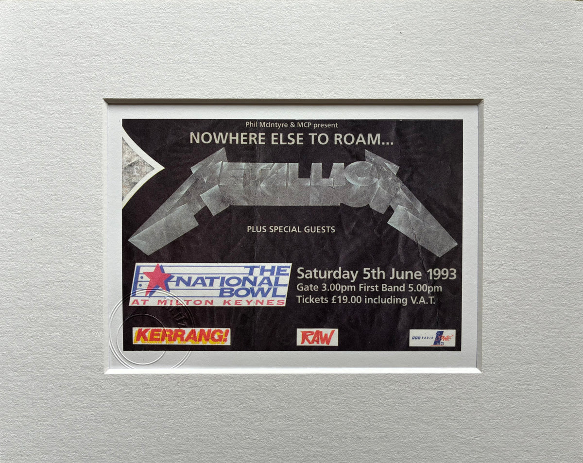 METALLICA - 1993 National Bowl, Milton Keynes framed ticket giclee print