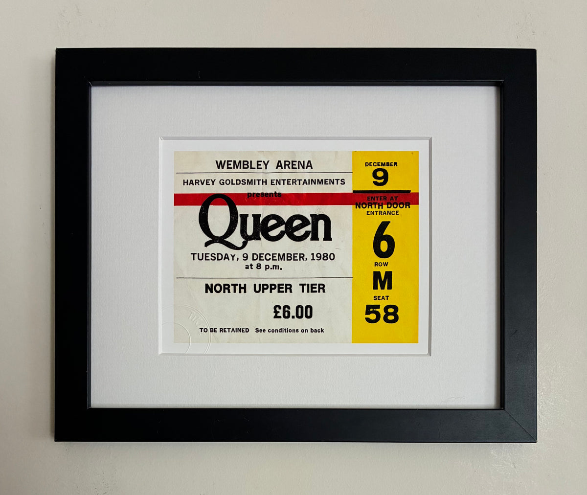 QUEEN  - 1980 Wembley Arena , London framed ticket giclee print