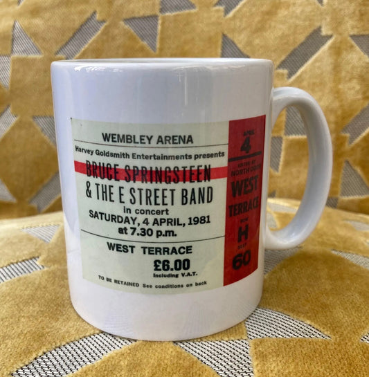 BRUCE SPRINGSTEEN and the E STREET BAND - 11oz ceramic mug featuring the 1981 Wembley Arena, London ticket on both sides