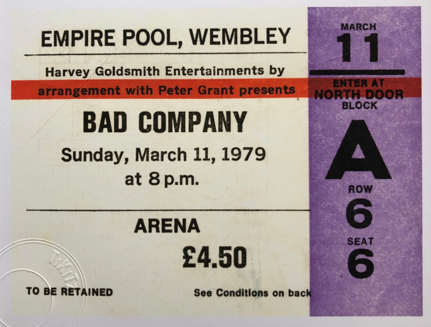 BAD COMPANY - 1979 Empire Pool , Wembley , London framed ticket giclee print