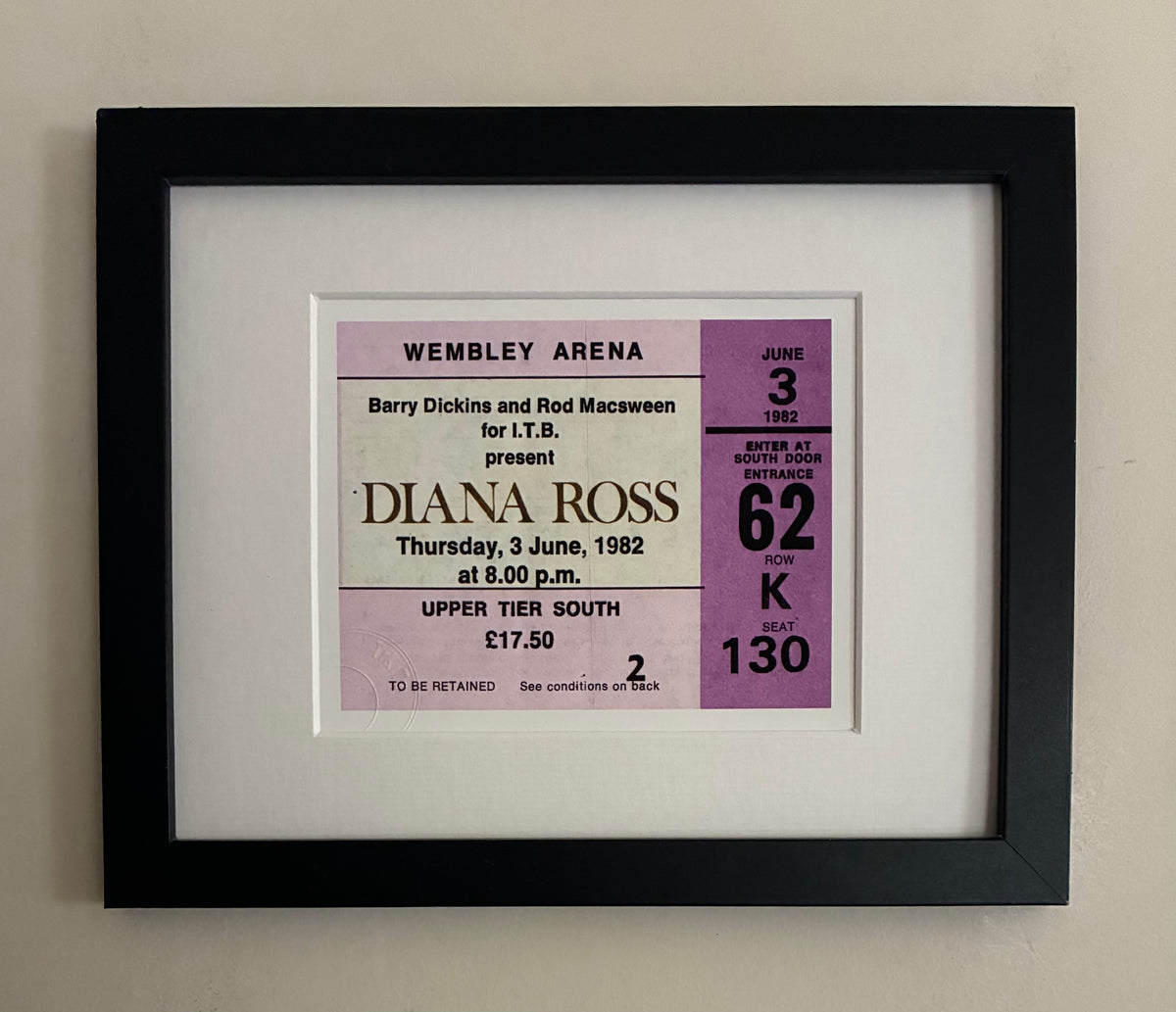 DIANA ROSS - 1982 Wembley Arena , London framed ticket giclee print
