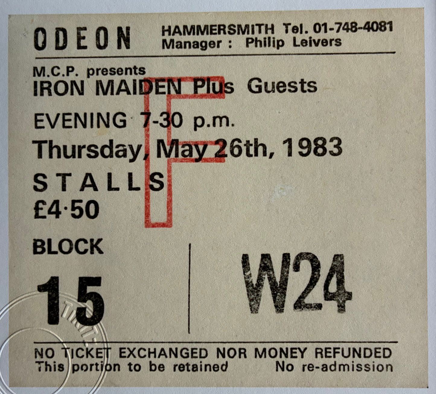 IRON MAIDEN - 1983 Hammersmith Odeon , London framed ticket giclee print