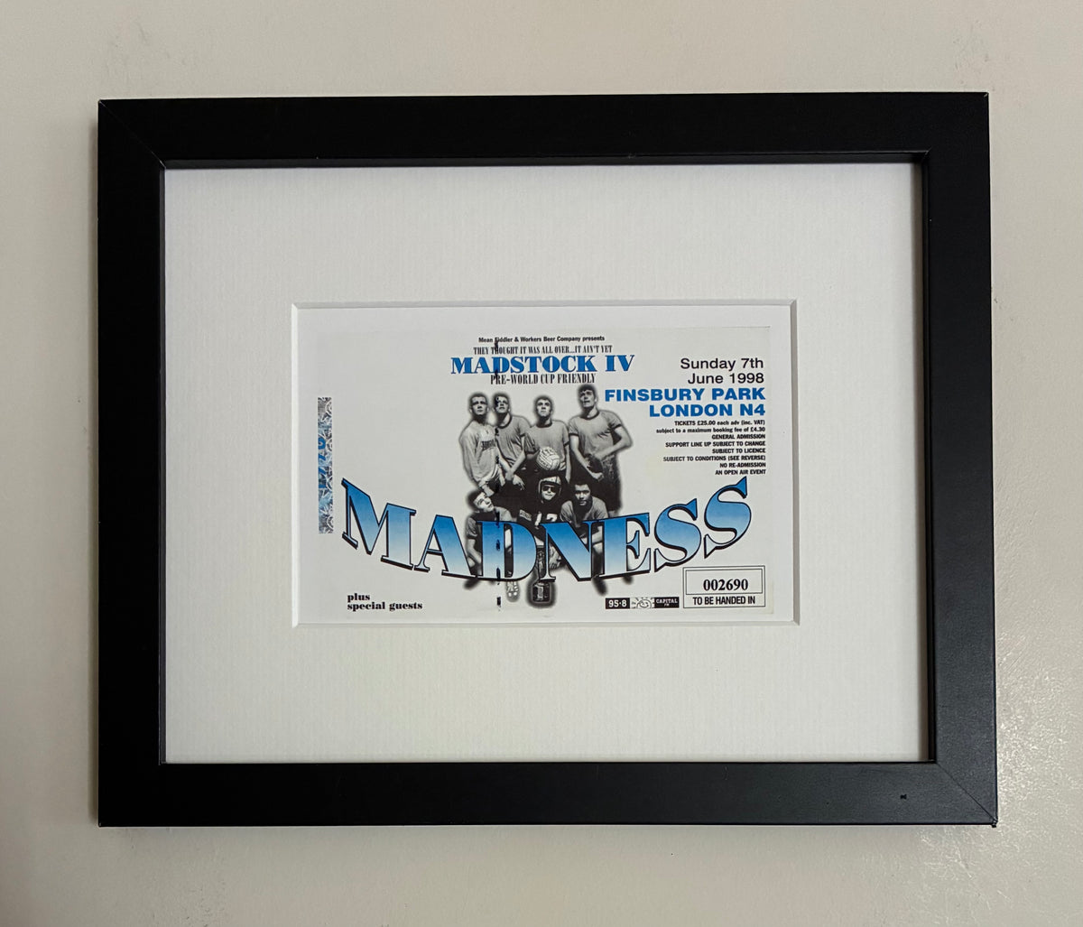 MADNESS - 1998 Finsbury Park, London framed ticket giclee print